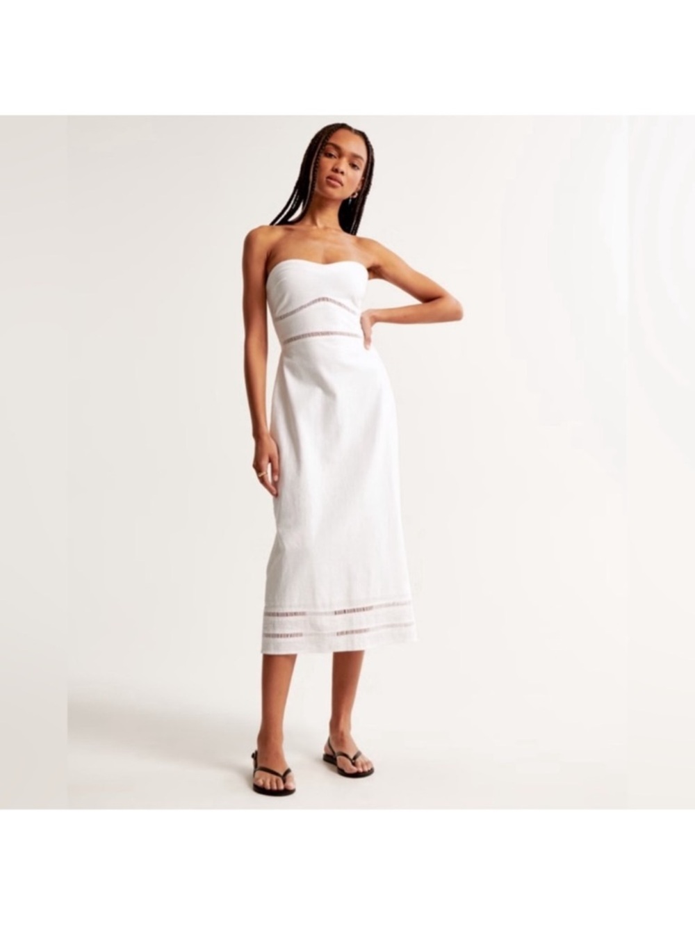 Abercrombie & Fitch Strapless White Midi Eyelet Dress